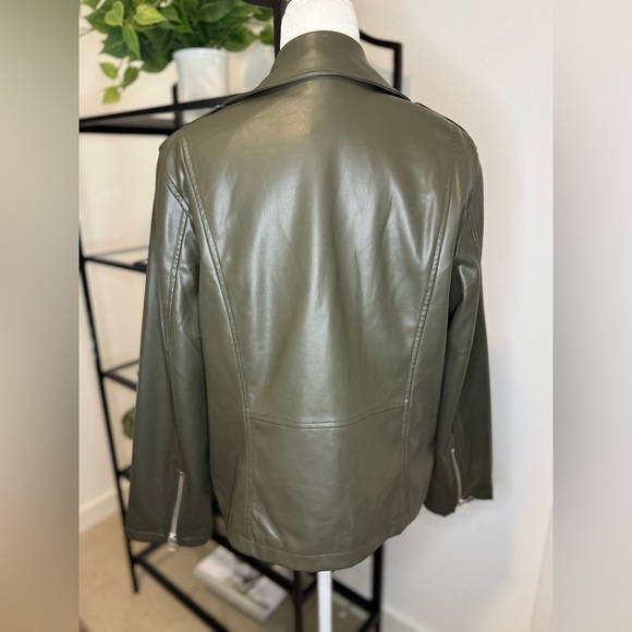 Scoop Women's Faux Leather Moto Jacket Olive Army Green Size L - Picture 10 of 11